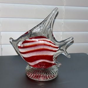 Hand Fused Red White Striped Glass Angel Fish